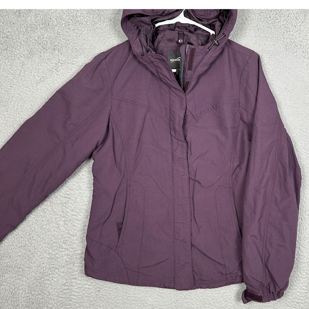 Eddie Bauer Jacket Women Small Windbreaker Purple Hooded Full Zip Hiking Outdoor